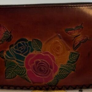 Floral Embossed Leather Clutch